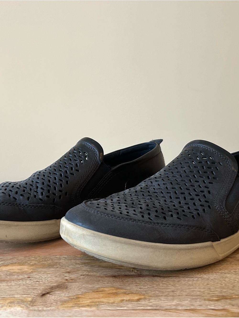 Ecco Black Perforated Leather Slip-On Loafers